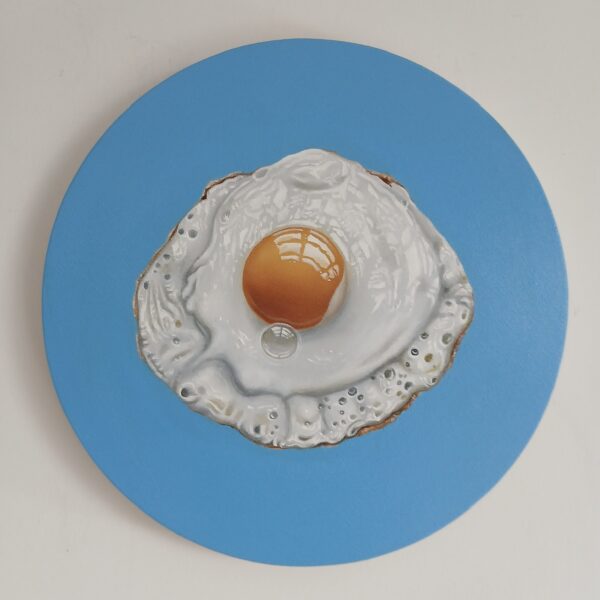 'Fried Egg' - Oil Painting - 30 cm Round - Light Blue